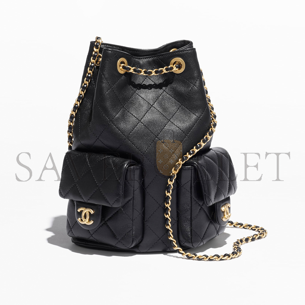 Ch*el master black backpack shiny lambskin & gold-tone metal as5310 (24.3*18*7.8cm)